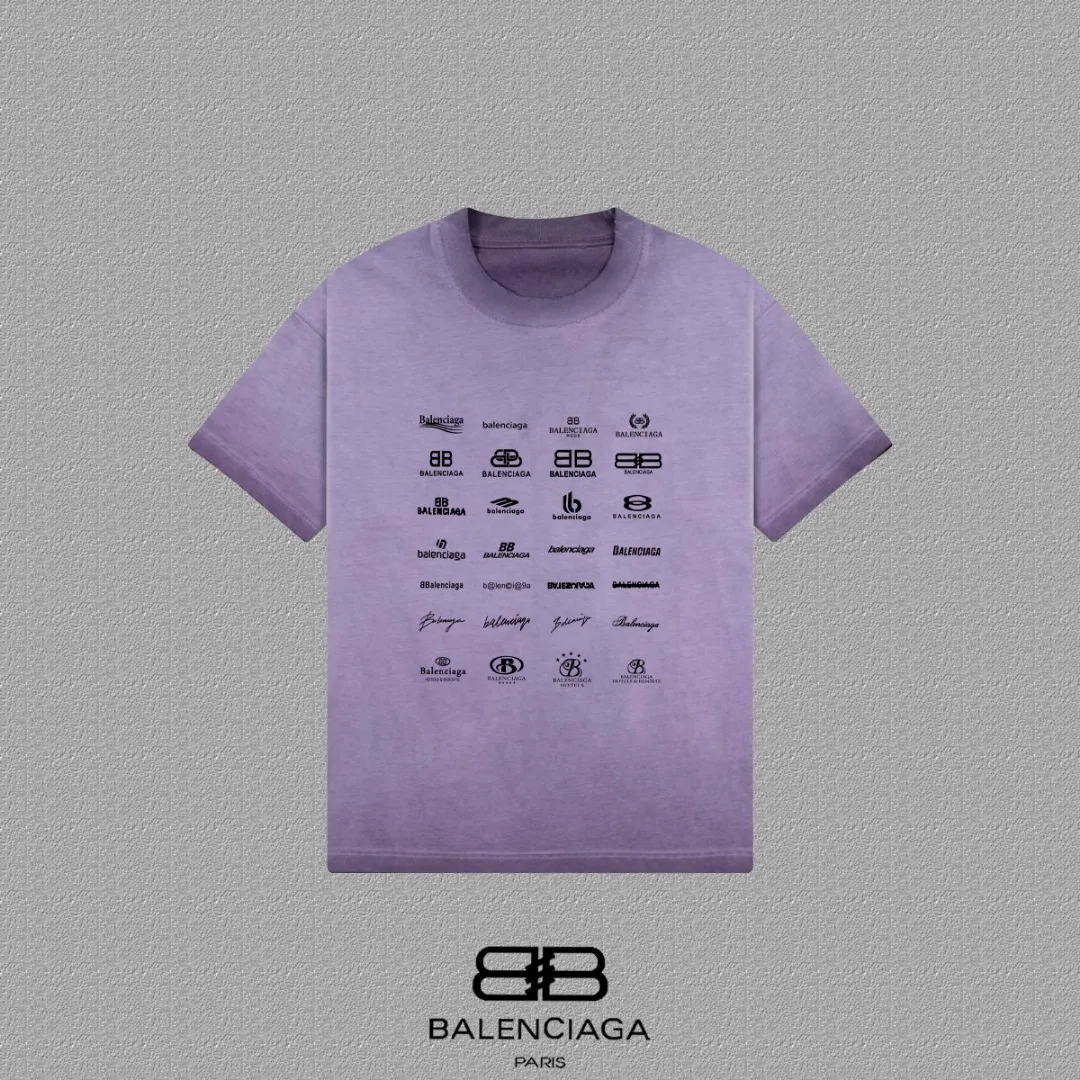 P90✨🔥 [balenciaga] 2026FW Paris lettering short-sleeved T-shirt Premium 26s double yarn 300g fabric, washed and sprayed with old and frayed craftsmanship Color: washed brown, washed Purple, washed Gray Size: S M L XL 2XL